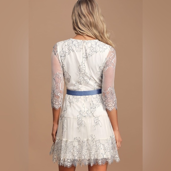 Lulus Elite Chic Cream Floral Lace Mini Skater Dress Size XS - Picture 3 of 16